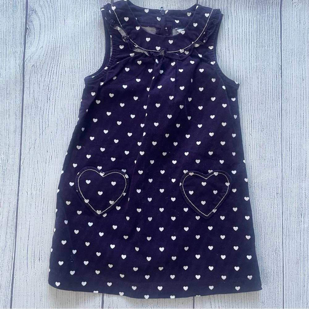 Hartstrings Girls Purple Corduroy Heart Print Jumper Dress Size 4T
